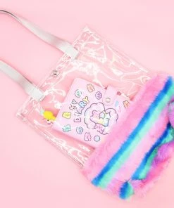 Bewaltz Plush Clear Tote Bag - Blue Stripes