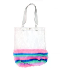 Bewaltz Plush Clear Tote Bag - Blue Stripes