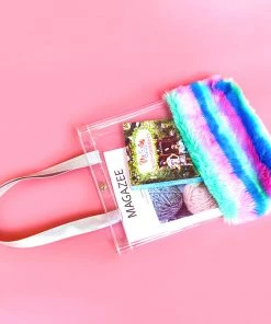 Bewaltz Plush Clear Tote Bag - Blue Stripes