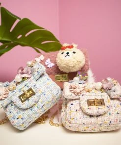 Bewaltz Mini Tweed Pearly Florals Crossbody - Pink