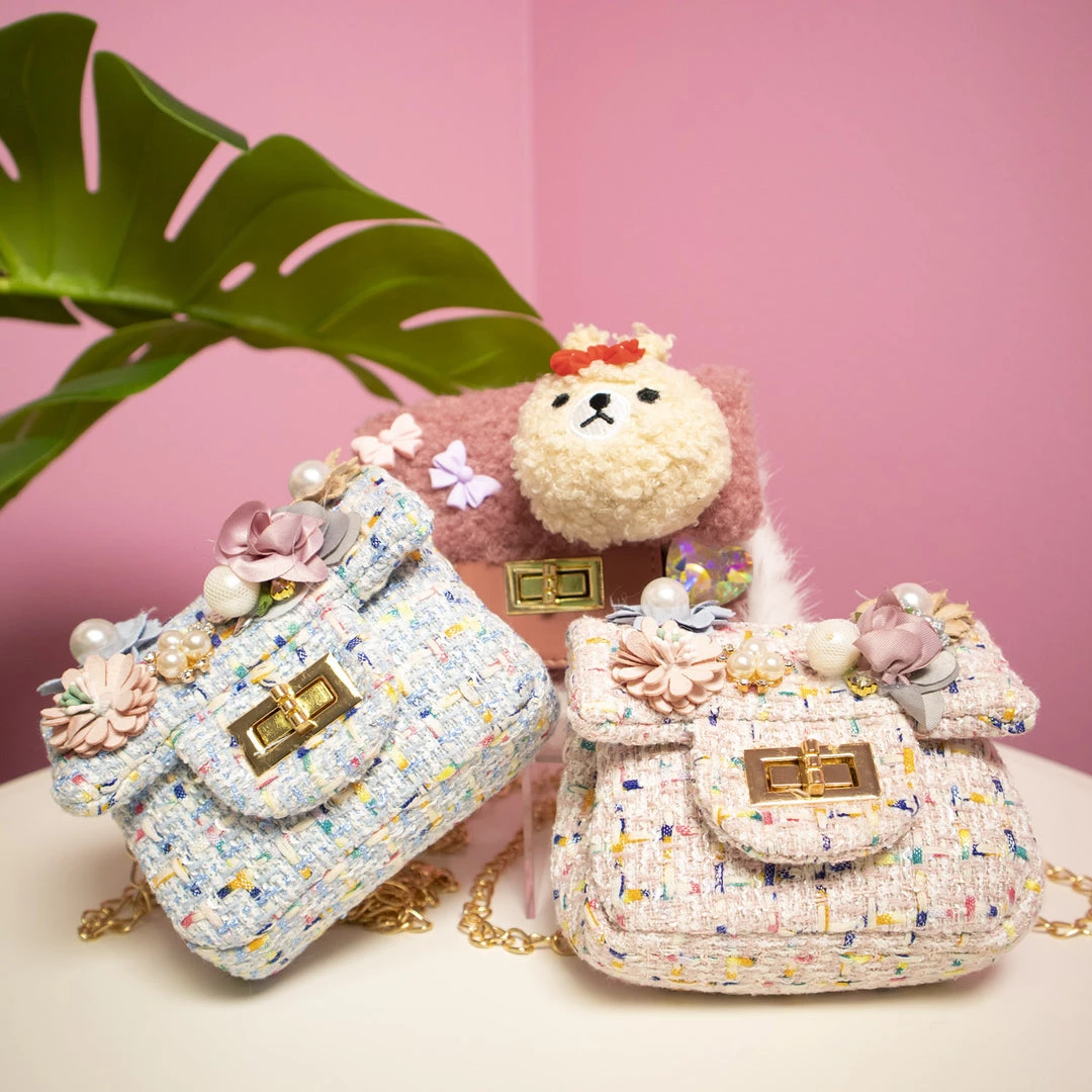 Bewaltz Mini Tweed Pearly Florals Crossbody - Pink