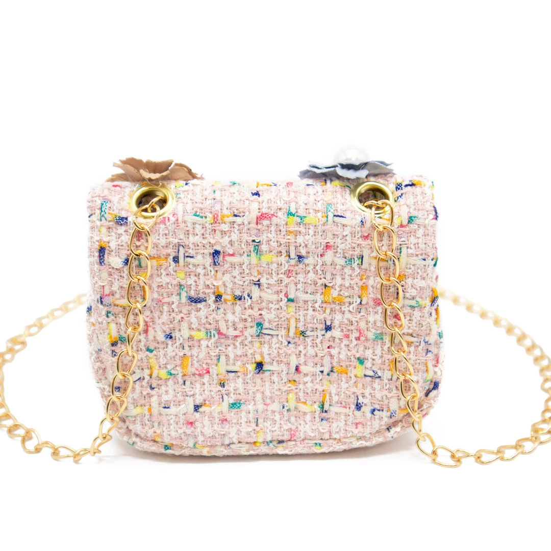 Bewaltz Mini Tweed Pearly Florals Crossbody - Pink