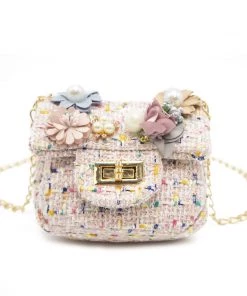 Bewaltz Mini Tweed Pearly Florals Crossbody - Pink