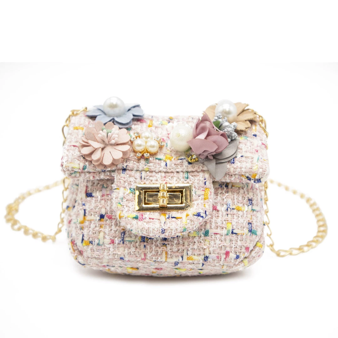 Bewaltz Mini Tweed Pearly Florals Crossbody - Pink