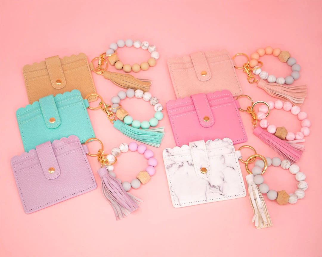 Bewaltz Beaded Bracelet Card Holder With Tassel Set - 12pc Solid Colors Accessories