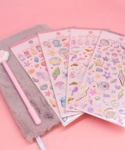 Bewaltz Stationery Purple Furry Notebook, Cat Paw Pen And Sticker Set