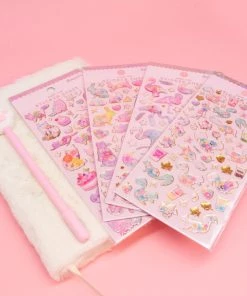 Bewaltz White Furry Notebook, Cat Paw Pen And Sticker Set