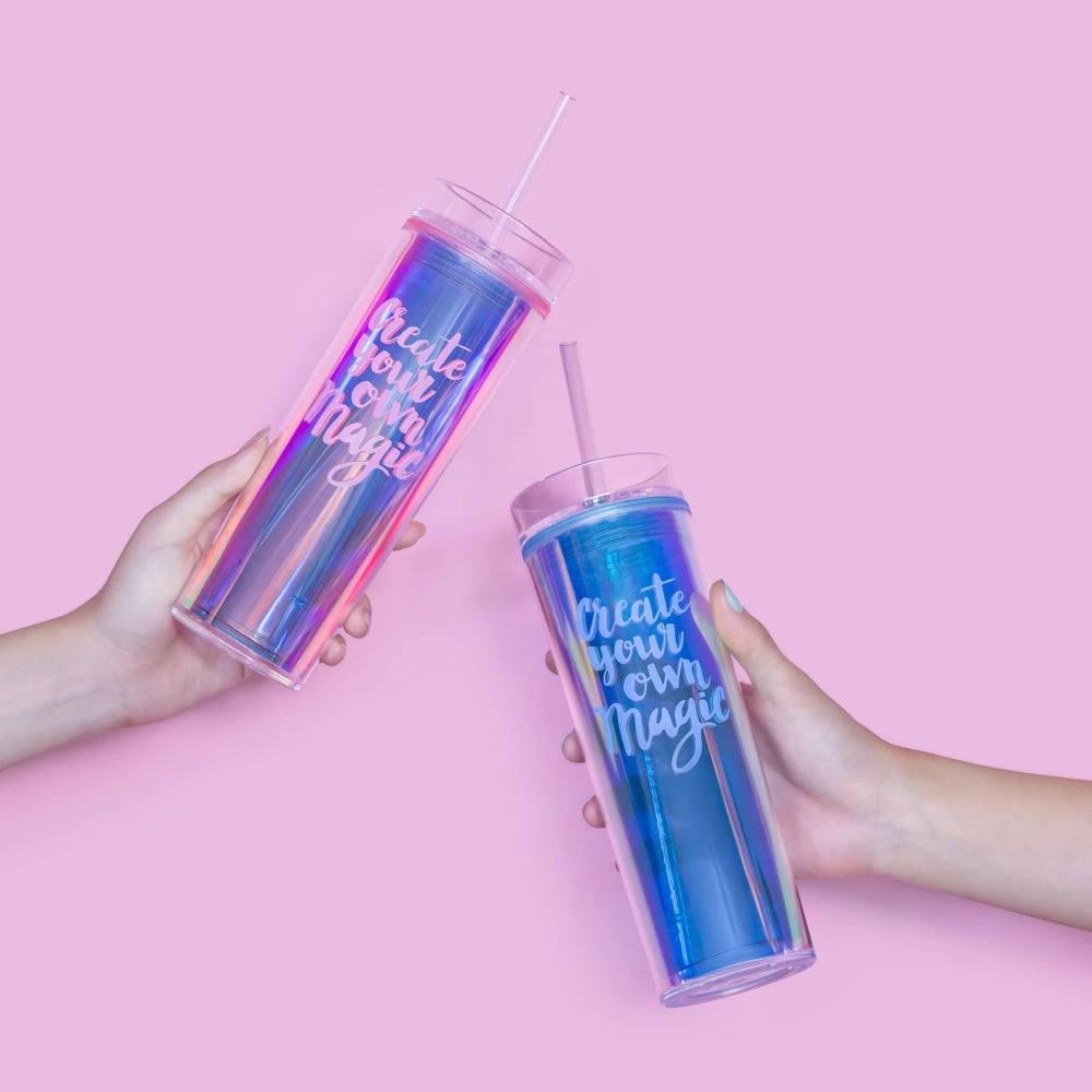 Bewaltz Drinkware Holographic Tumbler - Blue "Create Your Own Magic"