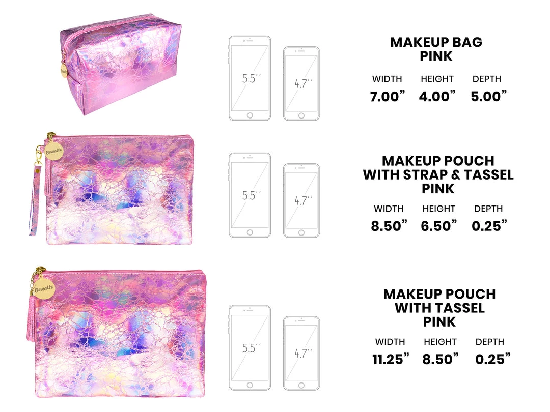 Bewaltz Holographic Makeup Bag Pink Bags