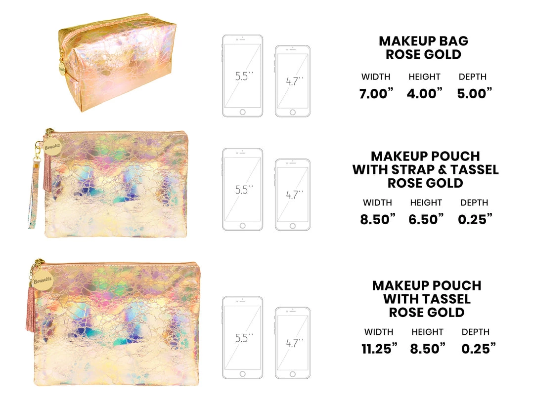 Bewaltz Holographic Makeup Bag Rose Gold