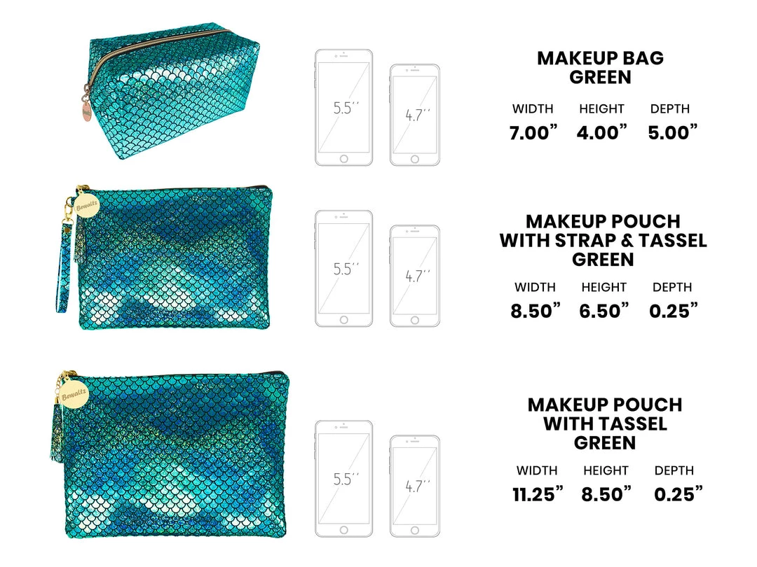Bewaltz Mermaid Makeup Large Pouch -Green Bags
